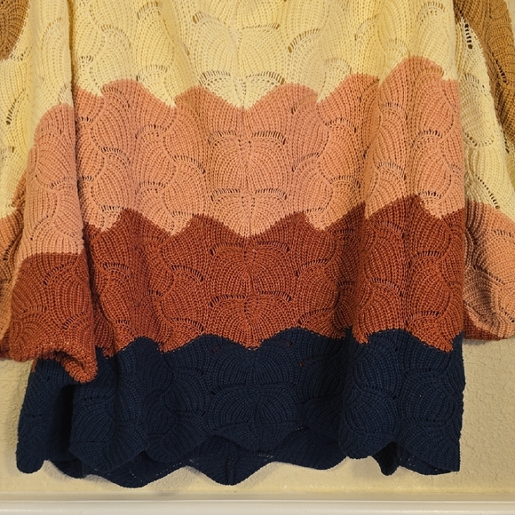 ChicSoul Oversized Multicolor Chevron Off The Shoulder Knit Sweater Sz. 1X Boho - Picture 8 of 13